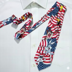 Looney Toons 56x4" Necktie American Flag Bugs Bunny 100% Silk Tie Tweety Devil